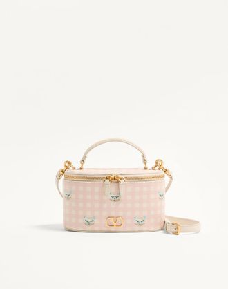 Valentino Garavani Mini Vanity Bag VLogo Signature In Vitello Granato Le Chat De La Maison Donna ROSA/AVORIO UNI