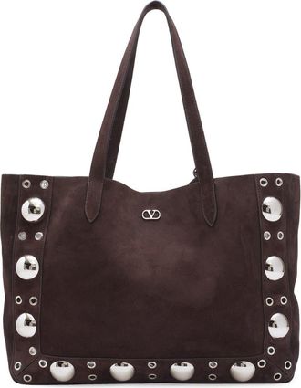 Valentino Garavani Nellcôte Stud Suede Tote in 0To Testa Di Moro at Nordstrom