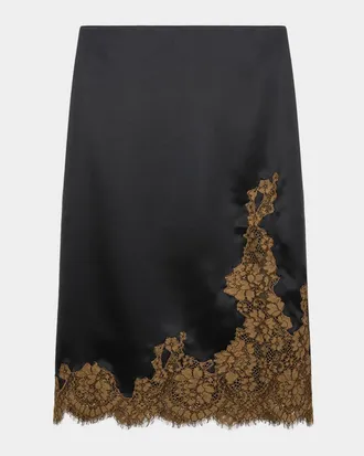 Dorothee Schumacher Shiny Statement Lace-Trim Satin Midi Skirt
