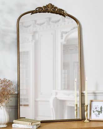 Dibor Vintage Style Luxury Decorative Gold Mirror Bedroom Bathroom Hallway Wall Mirror Ornate Arch Mirror 106cm x 61cm | Size: Large