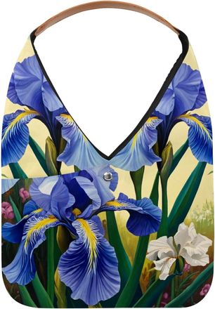 Generic Beautiful Purple Iris Painting Reusable Lightweight Grocery Bags - Foldable Into Compact Pouch, Washable & Sturdy, Multipurpose for Shopping and Trave