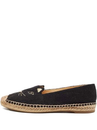 Charlotte Olympia cat-print e,bellished espadrilles - Black