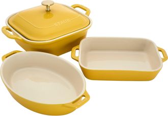 Staub Ceramic 4-pc Baking Pans Set, Casserole Dish with Lid, Brownie Pan