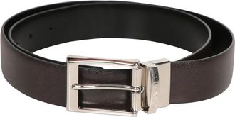 Canali Omkeerbare Riem van Saffiano met Print en Glad Kalfsleer - Heren - Riemen - Bruin - 110 CM - Leer - Accessoires