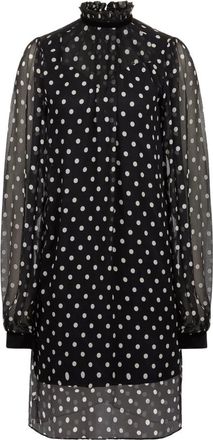 Nina Ricci Polka-Dot Zijden Midi Jurk - Dames - Korte kleedjes - Zwart - M - Chiffon - Kleedjes