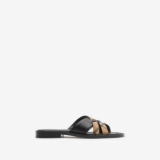 Burberry Check and Leather Drift Sandals, Size: 40
