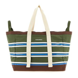 Dsquared2 Tote Bags, female, Multicolor, Size: ONE SIZE D2 College Striped Cotton Canvas Shopping Bag