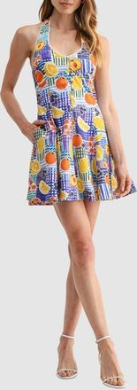 All in Favor Halter Print Cotton Fit & Flare Dress in Blue Fruits at Nordstrom, Size X-Small