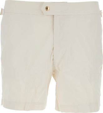Tom Ford Beige Swim Shorts With Side Adjustable Straps And Logo Patch On The Side In Tech Fabric Man