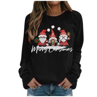 Generic Womens Christmas Sweatshirt Ladies Xmas Jumper Funny Gnomes Printed Tunic Tops Long Sleeve Round Neck Pullover for Girls Teen Raglan Sleeve Shirt Casu