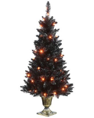 National Tree Company 4 ft. Black Entrance Tree with String of Orange Li