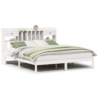 Berkfield Home Bookcase Bed Frame White 180x200 cm Super King Solid Wood Pine