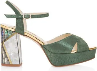 Freya Rose Zahra Verde Ankle Strap Pearl Heel Sandal in Green at Nordstrom, Size 35