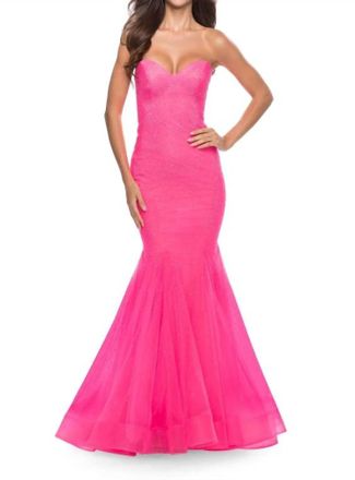 La Femme Fitted Mermaid Rhinestone Embellished Prom Dress In Pink