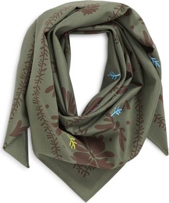 Treasure & Bond Floral Embroidered Square Bandana in Sage Olive Flowers at Nordstrom