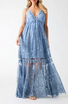 Guess Karima Embroidered Lace Maxi Dress in F7Mh-Open at Nordstrom, Size X-Small
