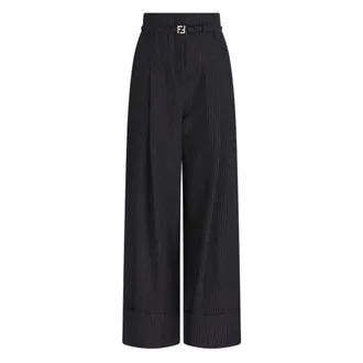 Fendi Pinstriped Wool Trousers - female - Fendi - Wide Trousers - Blue - S - Trousers