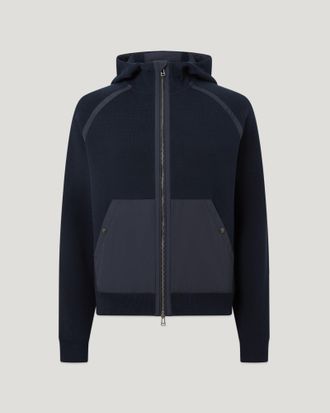 Belstaff View Hooded Full Zip Mens Cotton Milano Mix Media Dark Ink Size 2XL