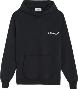 A Paper Kid Hoodie met Patch Pocket en Print - Heren - Hoodies - Zwart - M - Katoen - Hoodies & sweatvesten