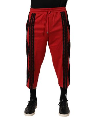 Dolce & Gabbana Mens Lace Trim Cropped Pants - Red Cotton - Size EU 54 (Mens)