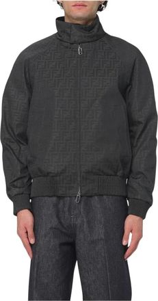 Fendi Jassen, Heren, Zwart, M, Logo Bomber Jacket