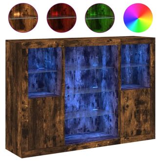 Berkfield Home Sideboards with LED Lights 3 pcs Smoked Oak Engineered Wood in Brown