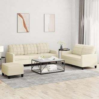 vidaXL Vidaxl - Juego De Sof&aacute;s Con Cojines 3 Piezas Cuero Sint&eacute;tico Crema