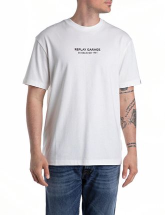 Replay T-Shirt REPLAY, Herren, Gr. 3XL, weiss (natural wei&szlig;), Jersey, Obermaterial: 100% Baumwolle, bedruckt, regular fit, Rundhals, abgesteppte Kante, Shirt