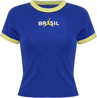 Nike Sportswear, female, Blue, Size: 2XL Graphic Brazil Crew-Neck Top