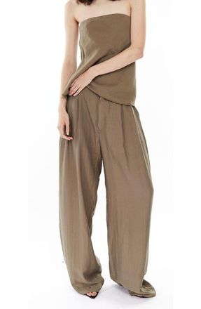 Mother of All Hedi Mid Waist Tailored Linen Pants in Olive-Green at Nordstrom, Size X-Large