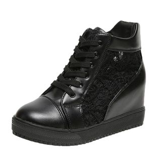 Generic Women Wedges Sneakers Ankle High Platform Walking Shoes Hidden Heels Chunky Wedge Lace Up High Top Sneaker Womens Dressy Heeled Boots Casual Fashion B