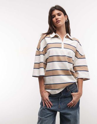 Nike polo boxy a righe beige e marrone-Neutro