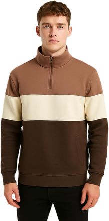Generic Mens Premium Quarter Zip Sweatshirt - Long Sleeve Pullover Cotton Blend Jumper Sizes S-3XL (UK, Alpha, XXL, Regular, Regular, Mocha/Cream/Chocolate Br