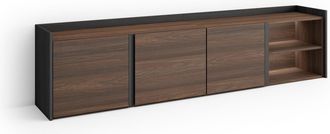 Skraut Home Skraut Home - Mueble Tv, Televisi&oacute;n, Muebles De Sal&oacute;n, Almacenaje, 207x35x50cm, Para Tv Hasta 80, Led, Estilo Moderno, Roble Oscuro Y Negro