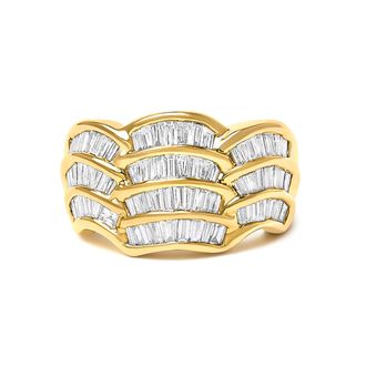 House of Brilliance 14K Yellow Gold 1-1/3 Cttw Baguette Diamond Wave Design Band Ring