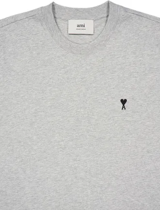 Ami Logo-Embroidered Cotton T-shirt - heather grey