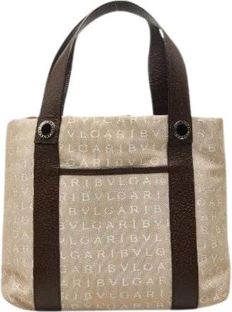 Bulgari Pre-owned Handbags, female, Brown, Size: ONE SIZE Pre-owned Logo Mania Canvas Leather Handbag