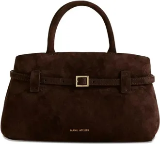 Manu Atelier Tassen, Dames, Bruin, ONE Size, Su&egrave;de, Bruine Su&egrave;de Schoudertas met Gesp