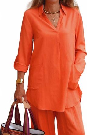 Tribal Rolled Up Long Sleeve Tunic In Orange