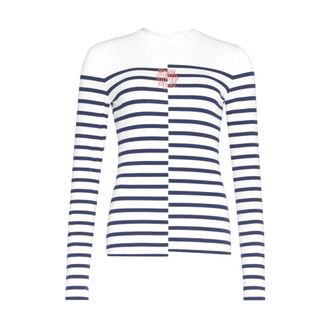 Jean Paul Gaultier Gestreepte top met lange mouwen en ronde hals - Dames - Tops - Wit - Maat: S Katoen