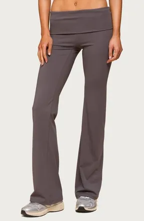 Edikted Oriane Foldover Flare Leggings in Gray at Nordstrom, Size X-Large