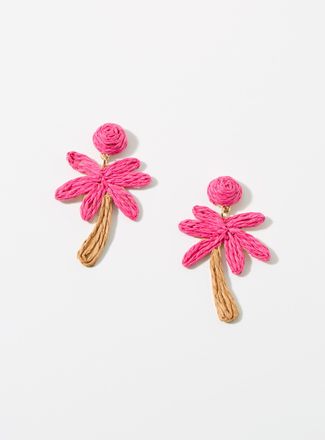 Simons Womens Large raffia palm tree earrings