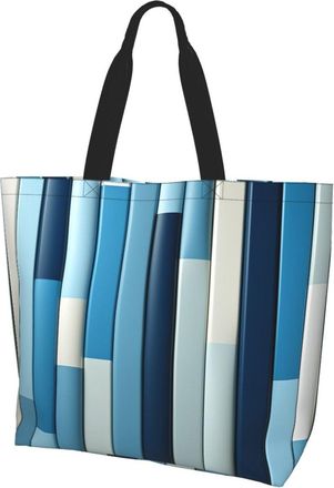 Generic Blue Stripes Grocery Bag Foldable Shopping Bag Durable Tote Bags For College Casual Work