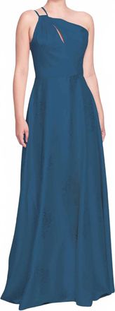 Marchesa Barletta One-Shouder Maxi Gown In Dusty Blue