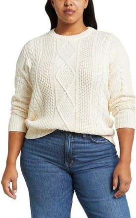 Madewell Cable Knit Crewneck Sweater in Antique Cream at Nordstrom Rack, Size 1X