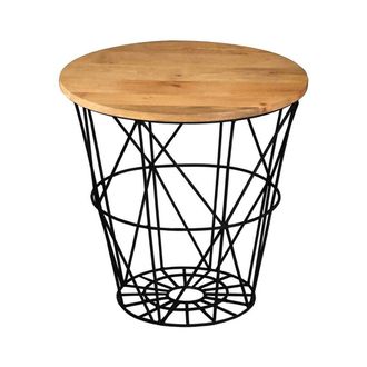 Jaipur Furniture Ravi Iron Base Solid Wood Top Side Table - L50 x W50 x H50 cm - Mango Light Finish in Brown