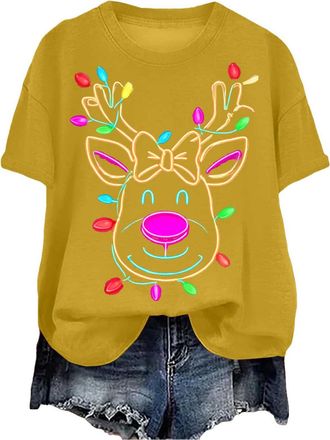 Generic Womens Christmas T Shirt Crewneck Xmas Tops Christmas T Shirt Tee Shirts Xmas Tshirt Top Short Sleeve Funny Tshirt Short Sleeve Casual Tops for Ladies