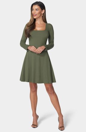 Bebe Womens Rib Long Sleeve Godet Dress