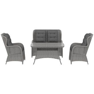 OUTSUNNY 4 PCs Outdoor Rattan Sofa Set - Wicker Sectional Sofa Set Light Grey | TJ Hughes