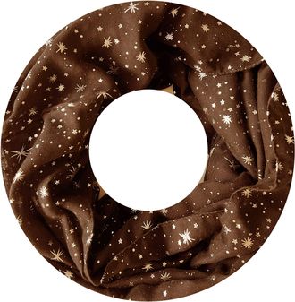 Lina & Lily Silver Foil Star Womens Snood Scarf Lightweight (Brown)